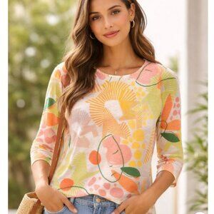 Colorful Abstract Print Lightweight Sweater Size Small Retro Mod Made in U.S.A.